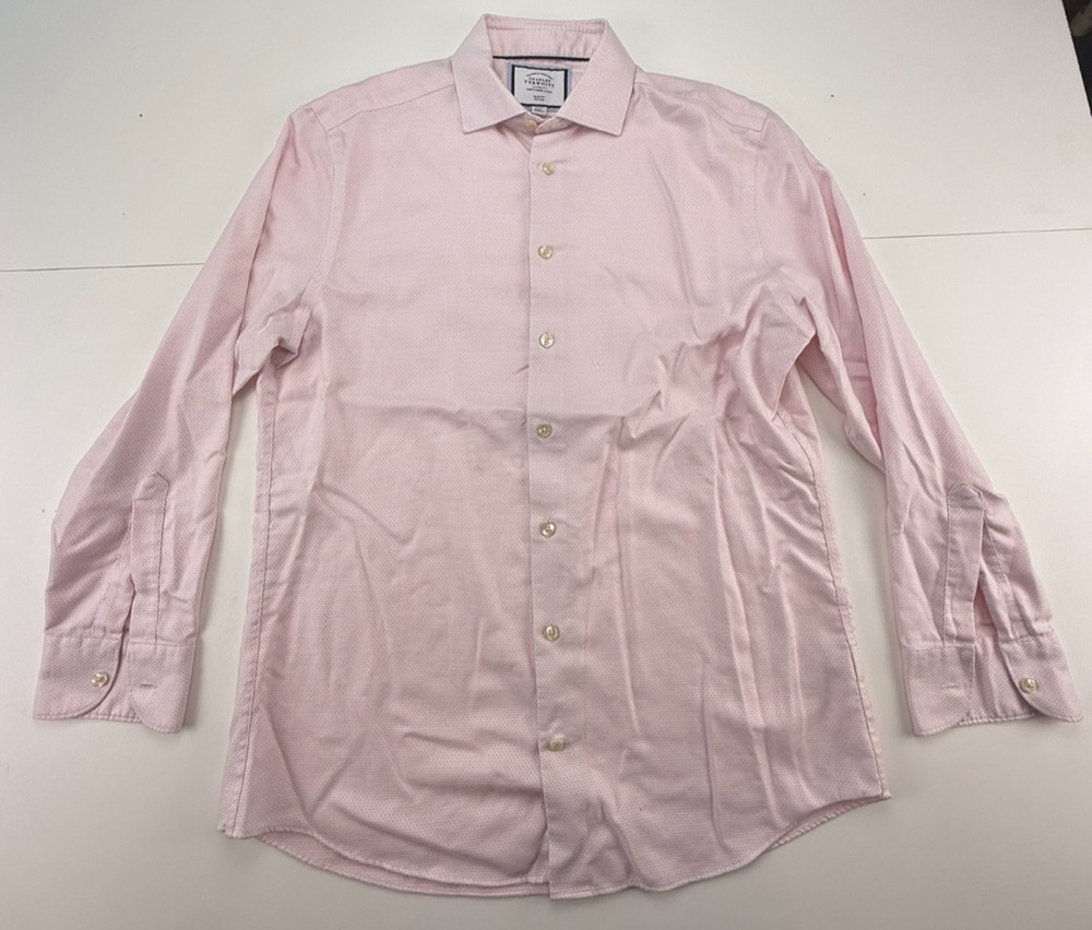 Charles Tyrwhitt Men's 16/33 Slim Fit Non-Iron Dress Shirt Pink Dobby Diamond